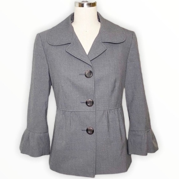 Tahari Gray Ruffle Flounce Hem Jacket 4 Small - Picture 12 of 12